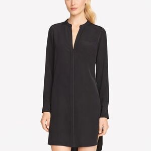 Vince Long Sleeve Silk Banded Collar Black Shirtdress M